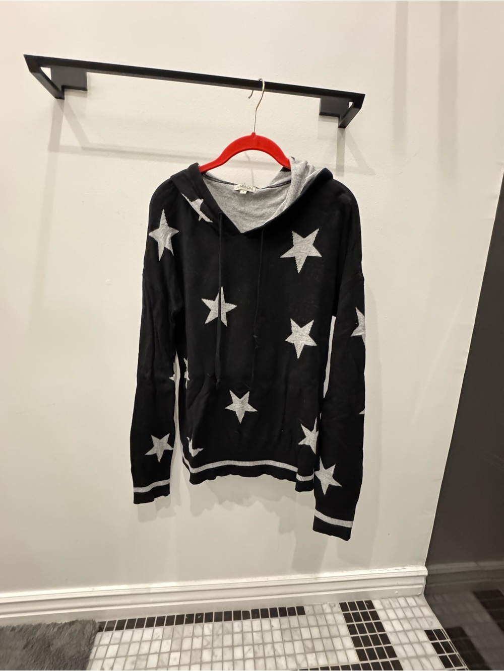 Black Star-Print Hooded Crewneck Sweater
